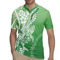 Hawaii Puakenikeni And Maile Lei Rugby Jersey Green Polynesian Shark Tattoo DT05 - Polynesian Pride