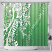 Hawaii Puakenikeni And Maile Lei Shower Curtain Green Polynesian Shark Tattoo DT05
