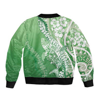Hawaii Puakenikeni And Maile Lei Sleeve Zip Bomber Jacket Green Polynesian Shark Tattoo DT05