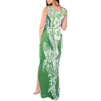 Hawaii Puakenikeni And Maile Lei Tank Maxi Dress Green Polynesian Shark Tattoo DT05