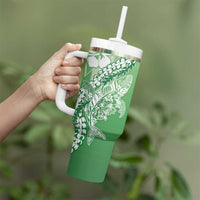 Hawaii Puakenikeni And Maile Lei Tumbler With Handle Green Polynesian Shark Tattoo DT05