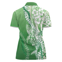 Hawaii Puakenikeni And Maile Lei Women Polo Shirt Green Polynesian Shark Tattoo DT05