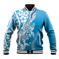 Hawaii Puakenikeni And Maile Lei Baseball Jacket Blue Polynesian Shark Tattoo DT05 Unisex Blue - Polynesian Pride
