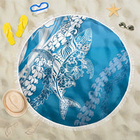 Hawaii Puakenikeni And Maile Lei Beach Blanket Blue Polynesian Shark Tattoo DT05 One Size 150cm Blue - Polynesian Pride