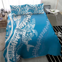 Hawaii Puakenikeni And Maile Lei Bedding Set Blue Polynesian Shark Tattoo DT05