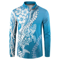 Hawaii Puakenikeni And Maile Lei Button Sweatshirt Blue Polynesian Shark Tattoo DT05 Blue - Polynesian Pride