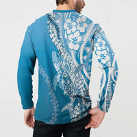 Hawaii Puakenikeni And Maile Lei Button Sweatshirt Blue Polynesian Shark Tattoo DT05 - Polynesian Pride