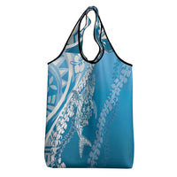 Hawaii Puakenikeni And Maile Lei Grocery Bag Blue Polynesian Shark Tattoo DT05 - Polynesian Pride