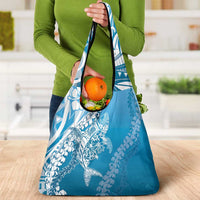 Hawaii Puakenikeni And Maile Lei Grocery Bag Blue Polynesian Shark Tattoo DT05 - Polynesian Pride