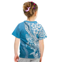 Hawaii Puakenikeni And Maile Lei Kid T Shirt Blue Polynesian Shark Tattoo DT05