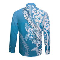 Hawaii Puakenikeni And Maile Lei Long Sleeve Button Shirt Blue Polynesian Shark Tattoo DT05 - Polynesian Pride