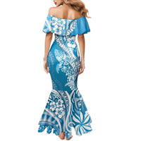 Hawaii Puakenikeni And Maile Lei Mermaid Dress Blue Polynesian Shark Tattoo DT05