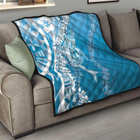 Hawaii Puakenikeni And Maile Lei Quilt Blue Polynesian Shark Tattoo DT05