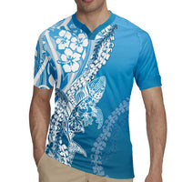 Hawaii Puakenikeni And Maile Lei Rugby Jersey Blue Polynesian Shark Tattoo DT05 - Polynesian Pride