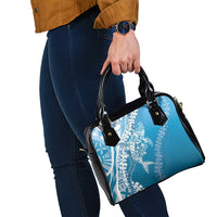 Hawaii Puakenikeni And Maile Lei Shoulder Handbag Blue Polynesian Shark Tattoo DT05