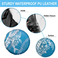 Hawaii Puakenikeni And Maile Lei Spare Tire Cover Blue Polynesian Shark Tattoo DT05