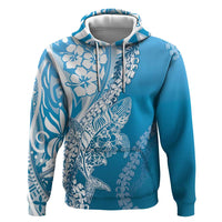 Hawaii Puakenikeni And Maile Lei Zip Hoodie Blue Polynesian Shark Tattoo DT05