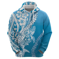 Hawaii Puakenikeni And Maile Lei Zip Hoodie Blue Polynesian Shark Tattoo DT05
