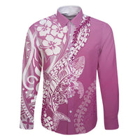 Hawaii Puakenikeni And Maile Lei Family Matching Off Shoulder Short Dress and Hawaiian Shirt Pink Polynesian Shark Tattoo DT05