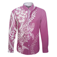 Hawaii Puakenikeni And Maile Lei Family Matching Short Sleeve Bodycon Dress and Hawaiian Shirt Pink Polynesian Shark Tattoo DT05
