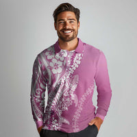 Hawaii Puakenikeni And Maile Lei Long Sleeve Polo Shirt Pink Polynesian Shark Tattoo DT05