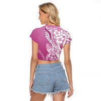 Hawaii Puakenikeni And Maile Lei Raglan Cropped T Shirt Pink Polynesian Shark Tattoo DT05