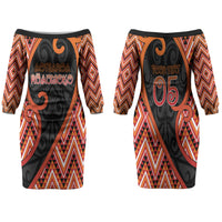 Custom Aotearoa Atua Ruaumoko Family Matching Off The Shoulder Long Sleeve Dress and Hawaiian Shirt God Of Volcanoes Koru Patterns