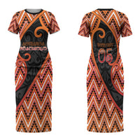 Custom Aotearoa Atua Ruaumoko Family Matching Short Sleeve Bodycon Dress and Hawaiian Shirt God Of Volcanoes Koru Patterns