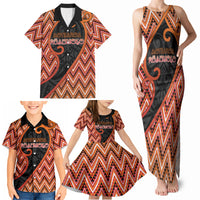 Custom Aotearoa Atua Ruaumoko Family Matching Tank Maxi Dress and Hawaiian Shirt God Of Volcanoes Koru Patterns