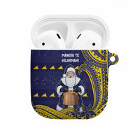 Tokelau Christmas AirPods Case Santa With Tuluma Xmas Tribal Waves DT05 Navy - Polynesian Pride