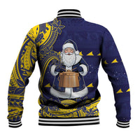 Tokelau Christmas Baseball Jacket Santa With Tuluma Xmas Tribal Waves - Polynesian Pride