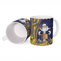 Tokelau Christmas Ceramic Mug Santa With Tuluma Xmas Tribal Waves - Polynesian Pride