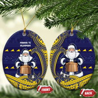 Tokelau Christmas Ceramic Ornament Santa With Tuluma Xmas Tribal Waves - Polynesian Pride