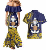 Tokelau Christmas Couples Matching Mermaid Dress and Hawaiian Shirt Santa With Tuluma Xmas Tribal Waves - Polynesian Pride
