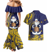 Tokelau Christmas Couples Matching Mermaid Dress and Hawaiian Shirt Santa With Tuluma Xmas Tribal Waves - Polynesian Pride
