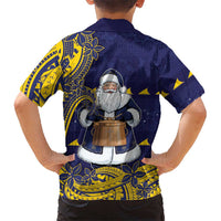 Tokelau Christmas Family Matching Short Sleeve Bodycon Dress and Hawaiian Shirt Santa With Tuluma Xmas Tribal Waves - Polynesian Pride