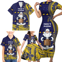 Tokelau Christmas Family Matching Short Sleeve Bodycon Dress and Hawaiian Shirt Santa With Tuluma Xmas Tribal Waves - Polynesian Pride
