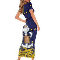 Tokelau Christmas Family Matching Short Sleeve Bodycon Dress and Hawaiian Shirt Santa With Tuluma Xmas Tribal Waves - Polynesian Pride