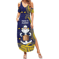 Tokelau Christmas Family Matching Summer Maxi Dress and Hawaiian Shirt Santa With Tuluma Xmas Tribal Waves - Polynesian Pride
