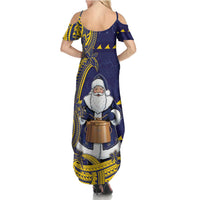 Tokelau Christmas Family Matching Summer Maxi Dress and Hawaiian Shirt Santa With Tuluma Xmas Tribal Waves - Polynesian Pride