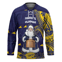 Tokelau Christmas Hockey Jersey Santa With Tuluma Xmas Tribal Waves DT05 Unisex Navy - Polynesian Pride
