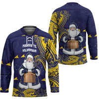 Tokelau Christmas Hockey Jersey Santa With Tuluma Xmas Tribal Waves DT05 - Polynesian Pride