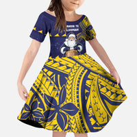 Tokelau Christmas Kid Short Sleeve Dress Santa With Tuluma Xmas Tribal Waves - Polynesian Pride