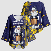 Tokelau Christmas Kimono Sleeve Blouse Santa With Tuluma Xmas Tribal Waves - Polynesian Pride