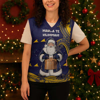 Tokelau Christmas Knitted V-Neck Vest Santa With Tuluma Xmas Tribal Waves DT05 - Polynesian Pride
