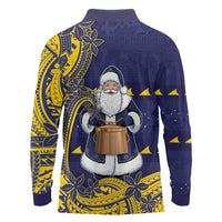 Tokelau Christmas Long Sleeve Polo Shirt Santa With Tuluma Xmas Tribal Waves - Polynesian Pride