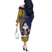 Tokelau Christmas Off The Shoulder Long Sleeve Dress Santa With Tuluma Xmas Tribal Waves - Polynesian Pride