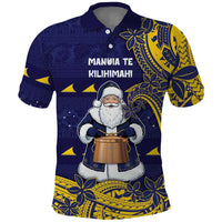 Tokelau Christmas Polo Shirt Santa With Tuluma Xmas Tribal Waves DT05 Navy - Polynesian Pride