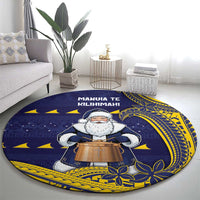 Tokelau Christmas Round Carpet Santa With Tuluma Xmas Tribal Waves - Polynesian Pride