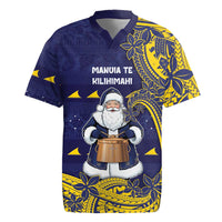 Tokelau Christmas Rugby Jersey Santa With Tuluma Xmas Tribal Waves DT05 Navy - Polynesian Pride